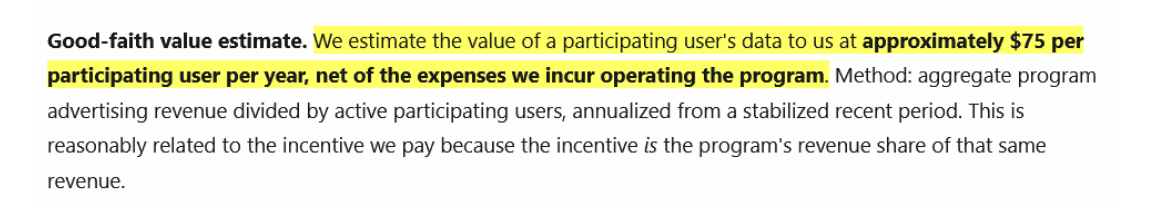 Kickbacks&rsquo; own estimate of yearly revenue per user