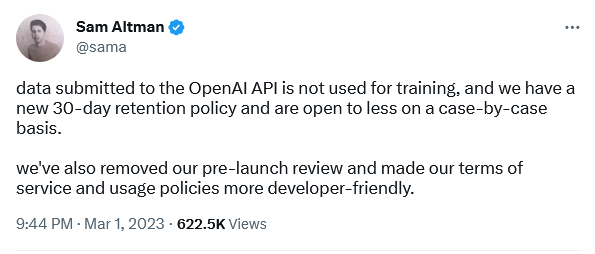 OpenAI’s CEO 确认了该政策的变化