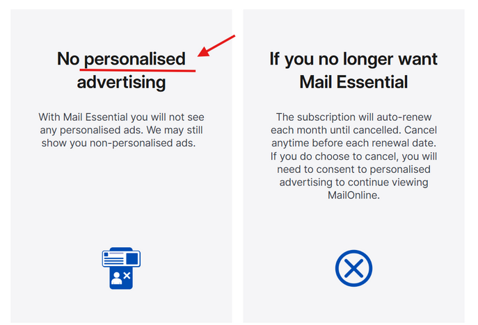 The Daily Mail personalized ads notice