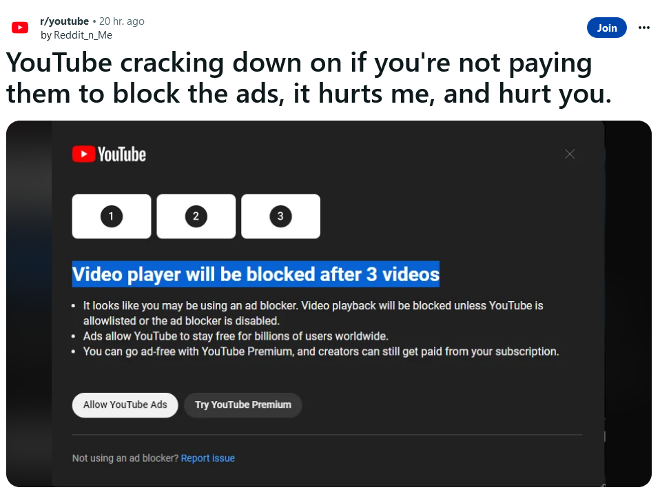 YouTube's Crackdown On Ad Blockers Continues