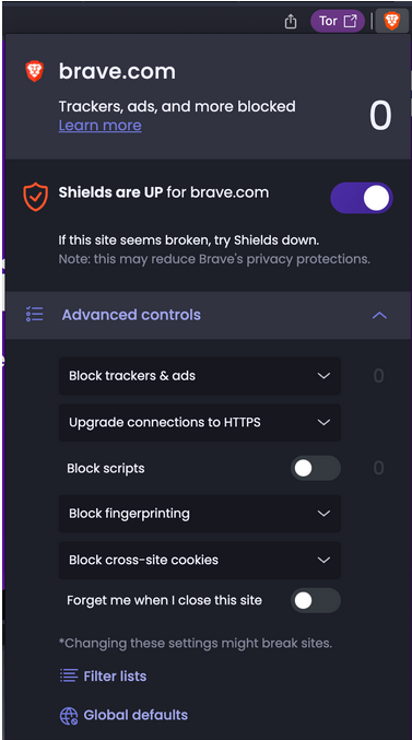 Brave permitirá a los usuarios desactivar el seguimiento de terceros para los sitios web