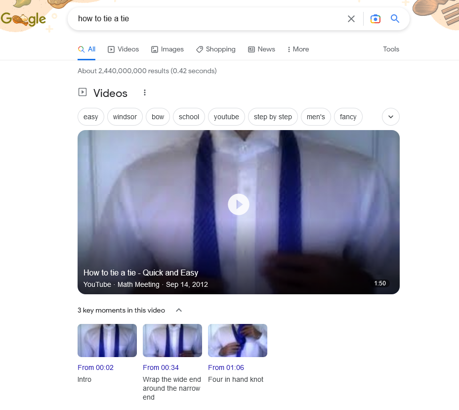 Google рассказывает, как завязать галстук
