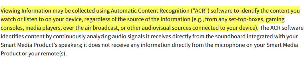 An excerpt from LG&rsquo;s privacy policy