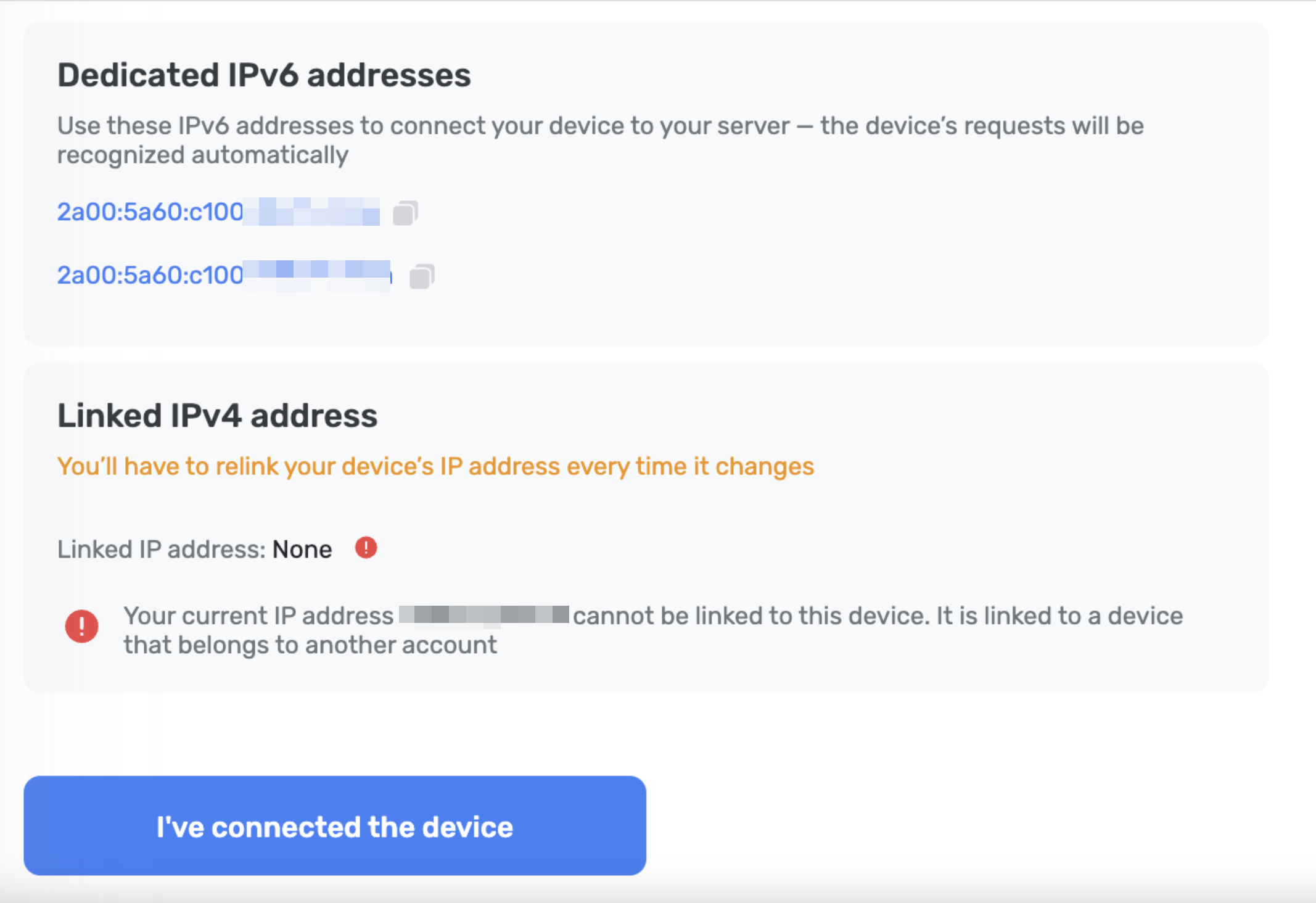 Dedicated IPv6 addresses