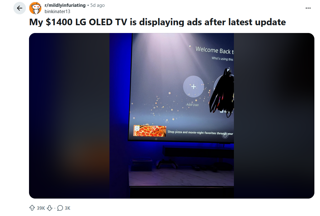 LG OLED TV displaying ads when connected to a PS