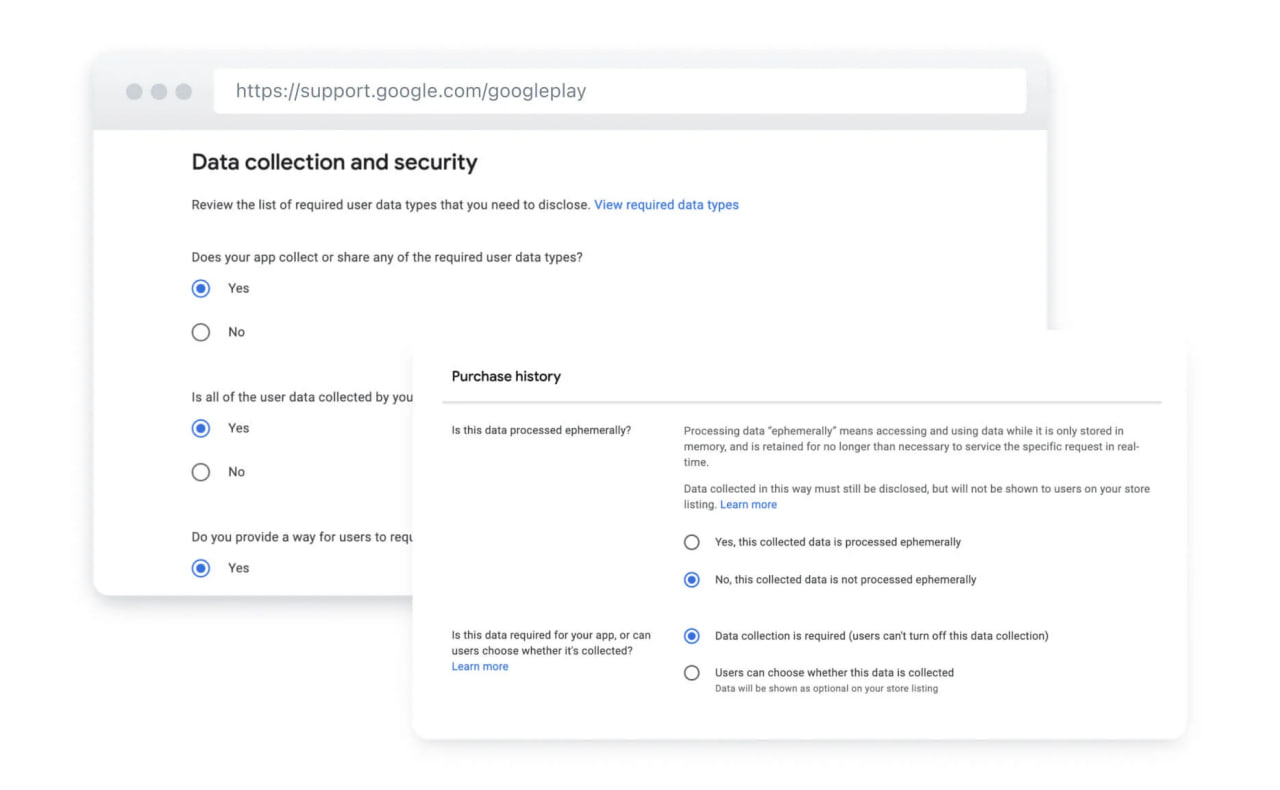 Developer Data Safety form
