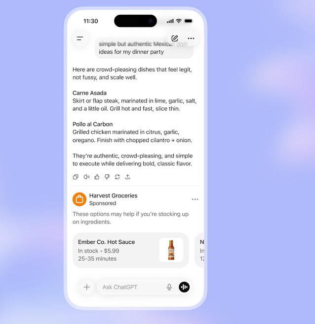 Example of an ad in ChatGPT