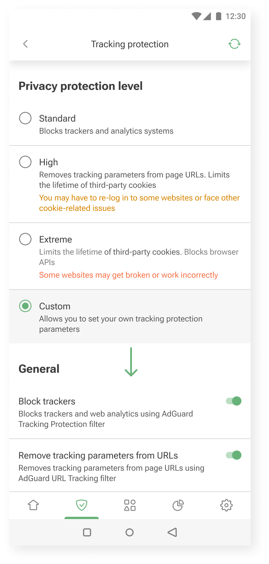 Additional settings are shown when you choose to customize further *mobile