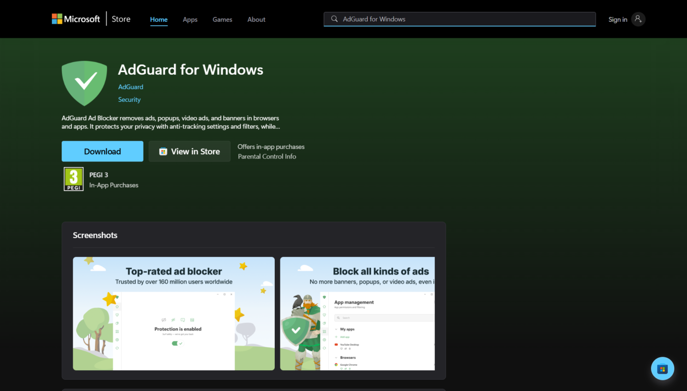 AdGuard for Windows in MS Store