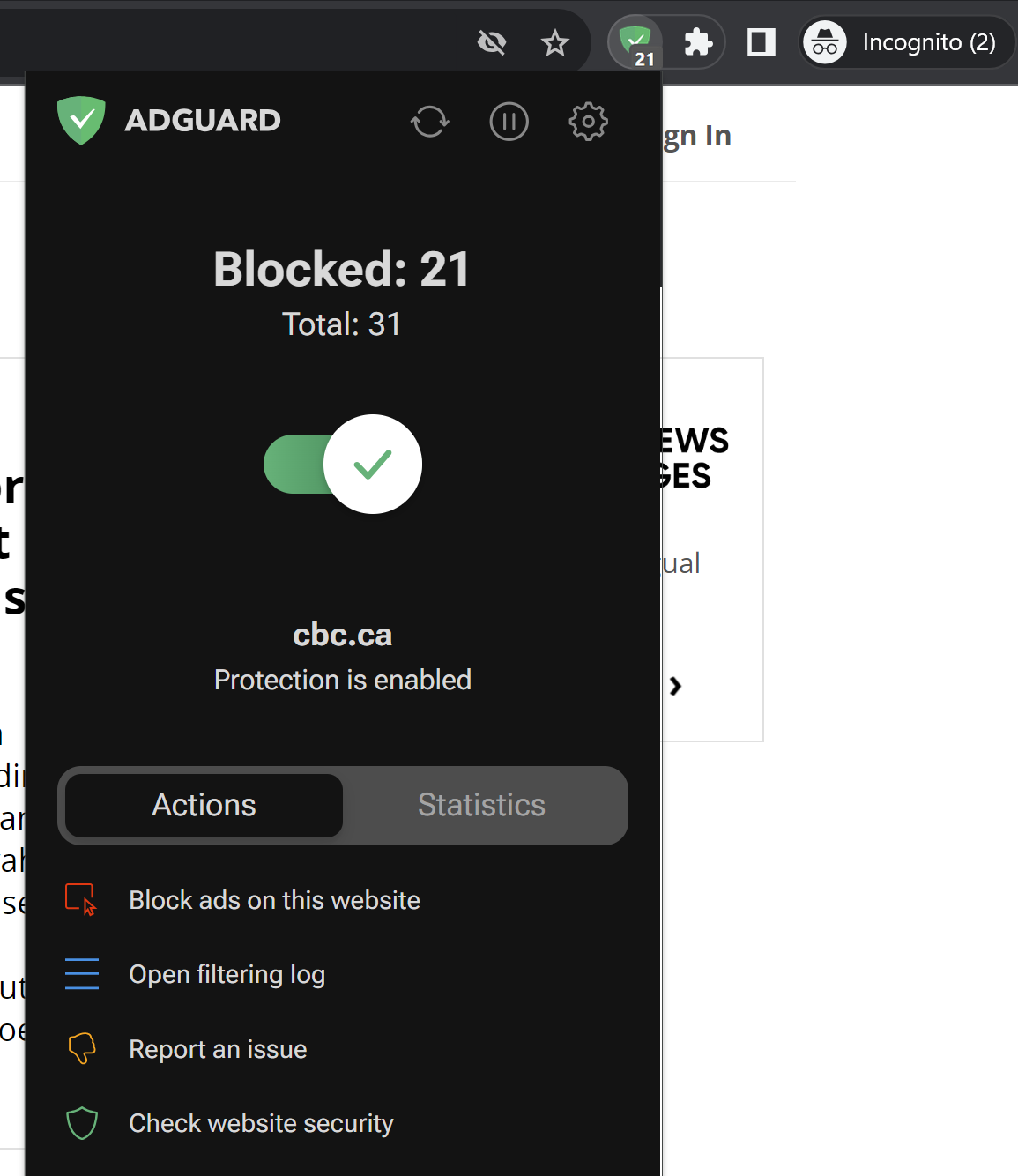 L'extension de navigateur AdGuard a détecté des traqueurs en régime incognito