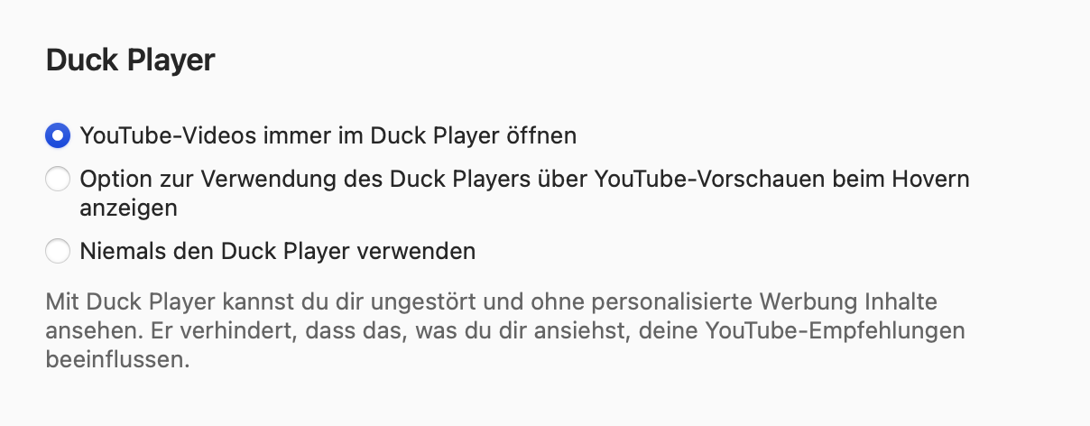 DuckDuckGo: YouTube-Player