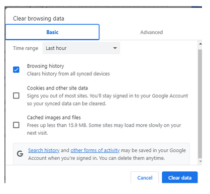 Google privacy controls allow to clear browsing history