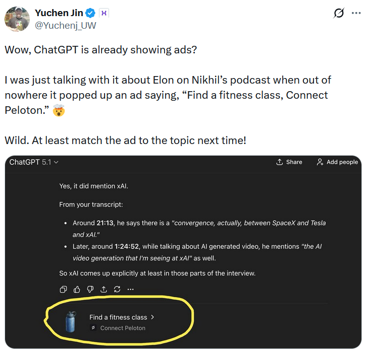Ad-lookalike messages spotted in ChatGPT