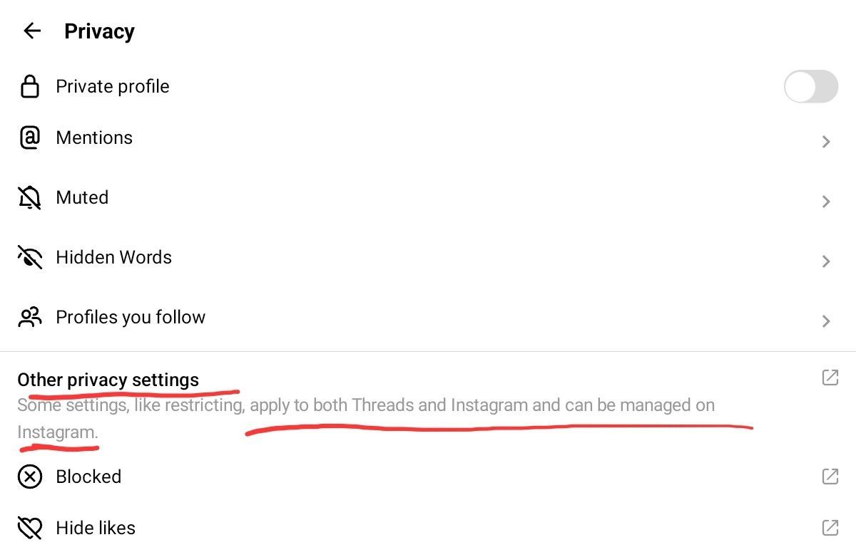 Threads’ privacy settings