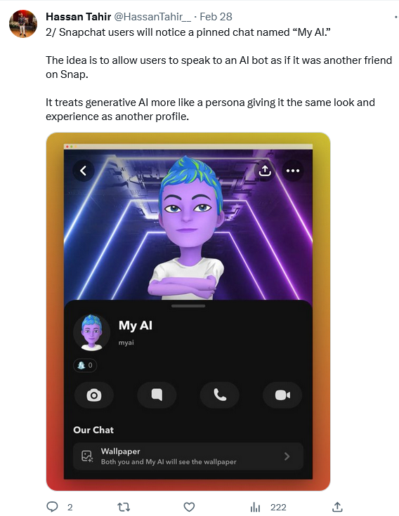 An avatar of 'My AI' chatbot looks friendly enough