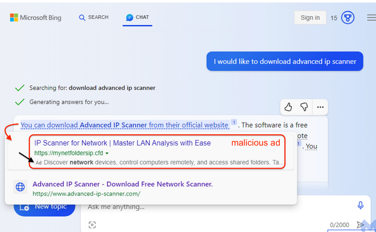 A malicious ad in Bing AI