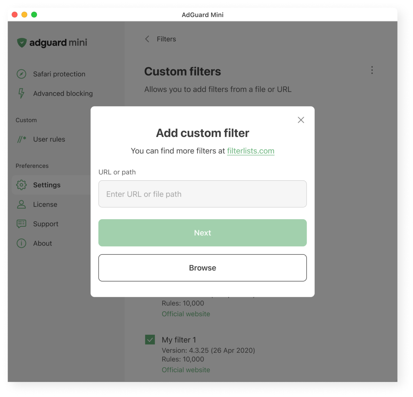 What users see when adding a custom filter