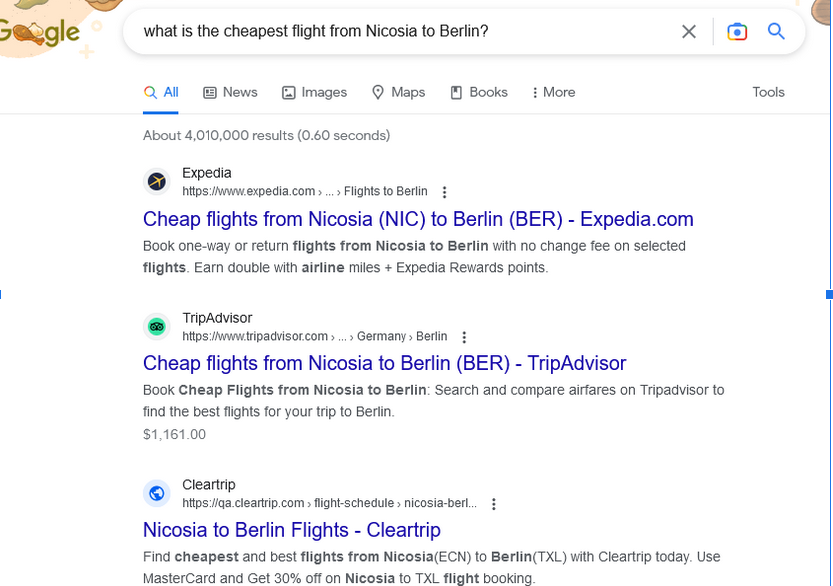 Google does not find the cheapest flight