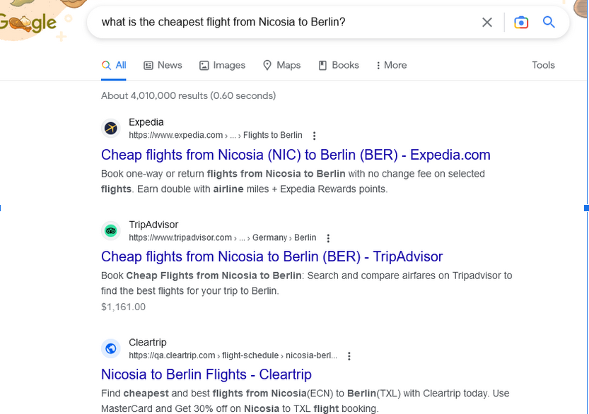 Google no encuentra el vuelo más barato