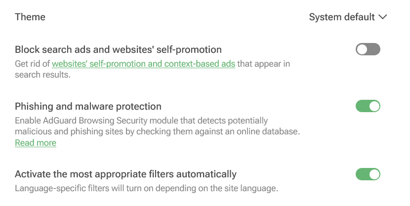 Activa la protección contra anuncios de búsqueda en tu extensión de navegador AdGuard