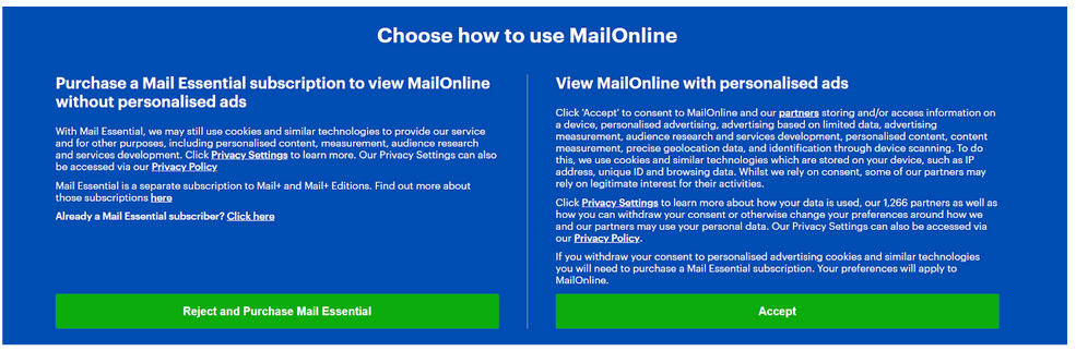 Message "consentir ou payer" de Mail Online