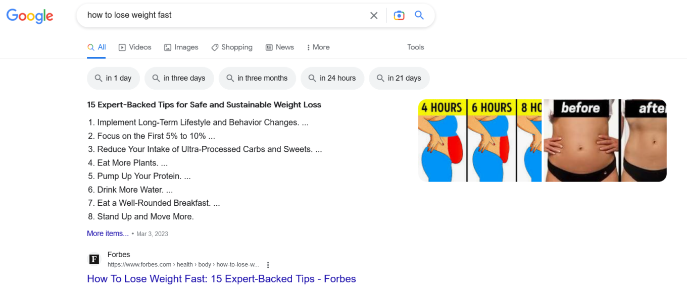 Google’s advice on losing weight