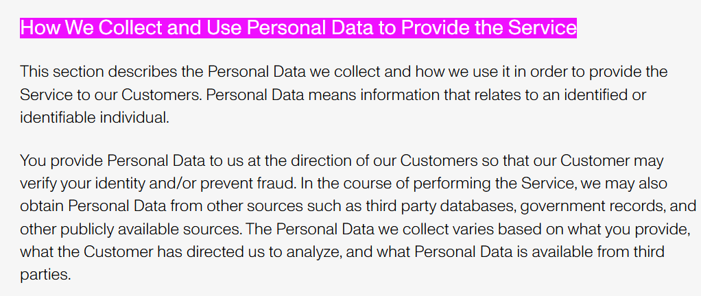 Persona&rsquo;s data collection policy