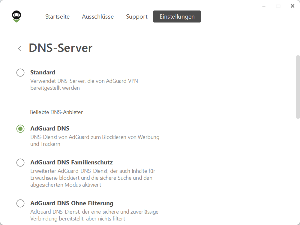 Liste der beliebten DNS-Server *border