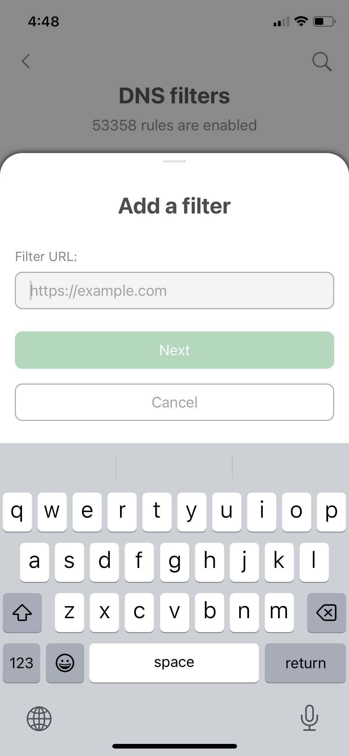 Adding a DNS filter screen *mobile_border