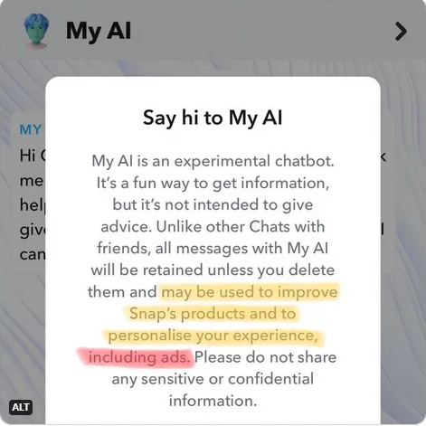 Уведомление о конфиденциальности My AI