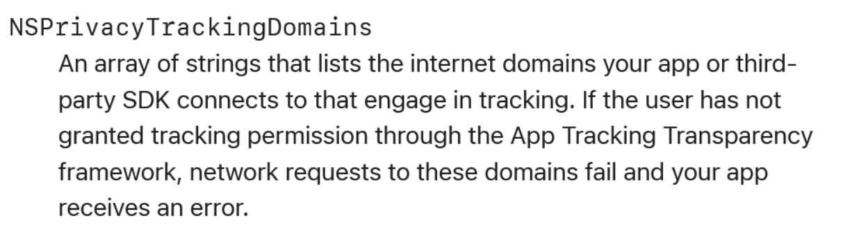 Developers will need to list tracking domains their app connects to