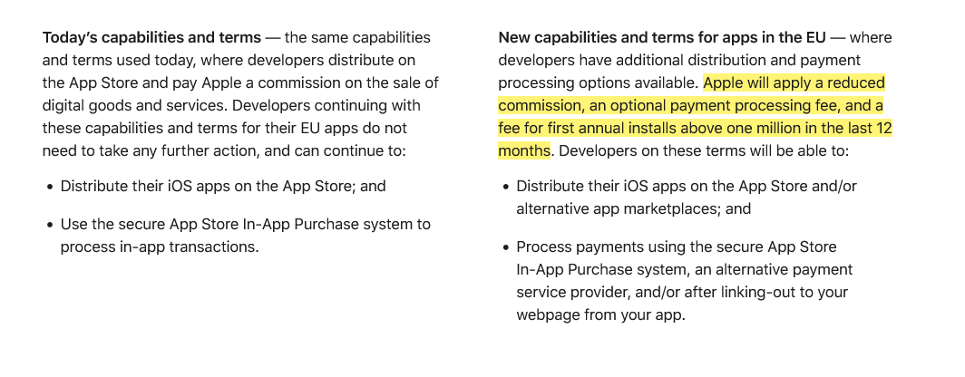 Apple introduces new terms for developers in the EU
