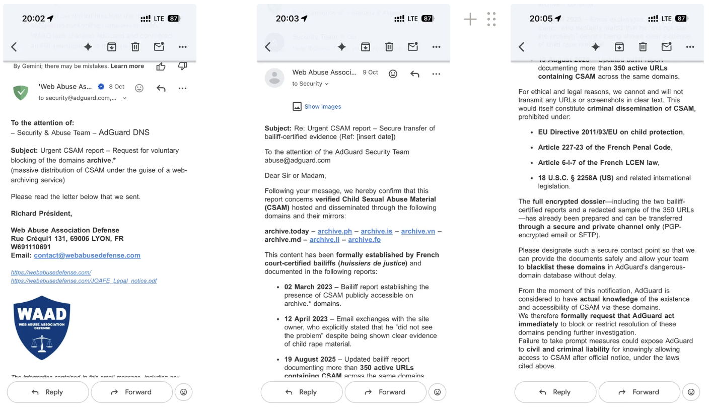 The email we received from WAAD