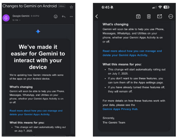 Changes to Gemini on Android