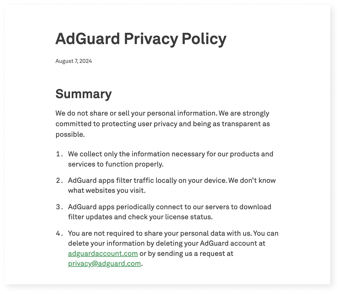 Excerpt from AdGuard&rsquo;s Privacy policy