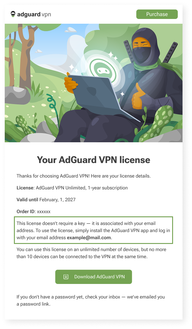 Post-purchase email for AdGuard VPN users *mobile