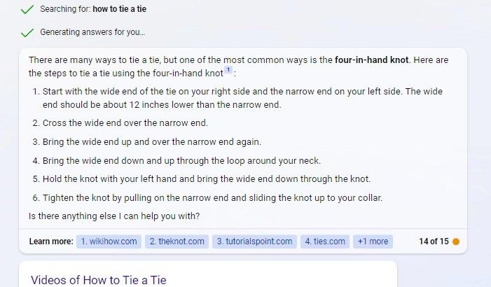 Bing tells how to tie a tie