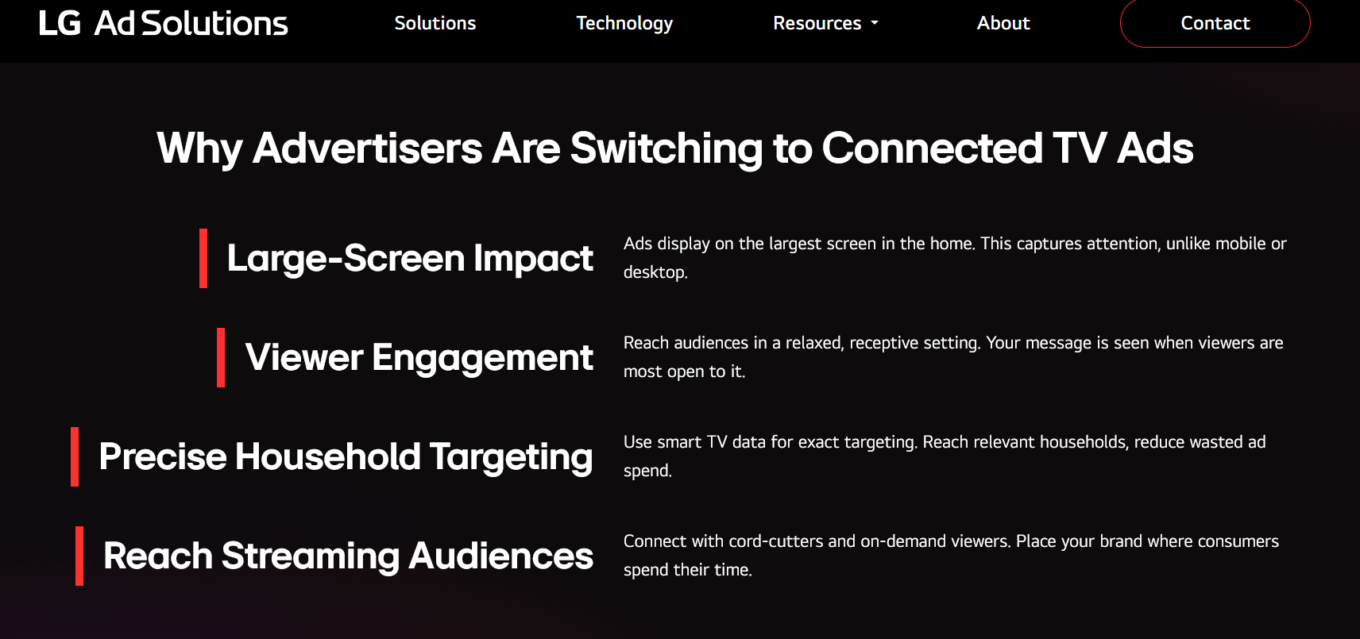 Reasons for advertisers to switch to Connected TV ads, according to LG
