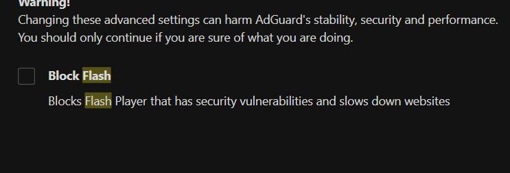 &ldquo;Block Flash&rdquo; option in AdGuard