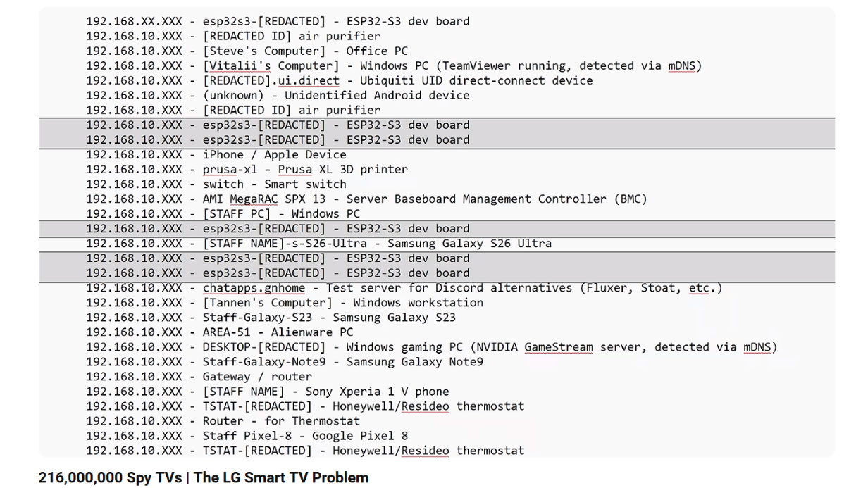 LG TV network scan showing 38 detected devices