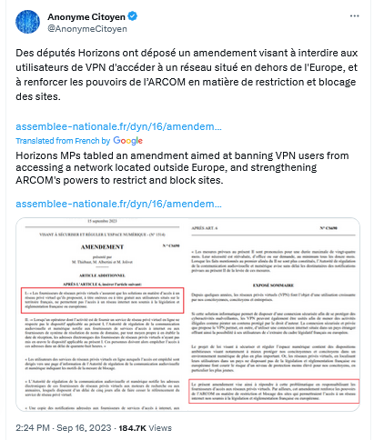 The second amendment also targets the work of VPNs in France