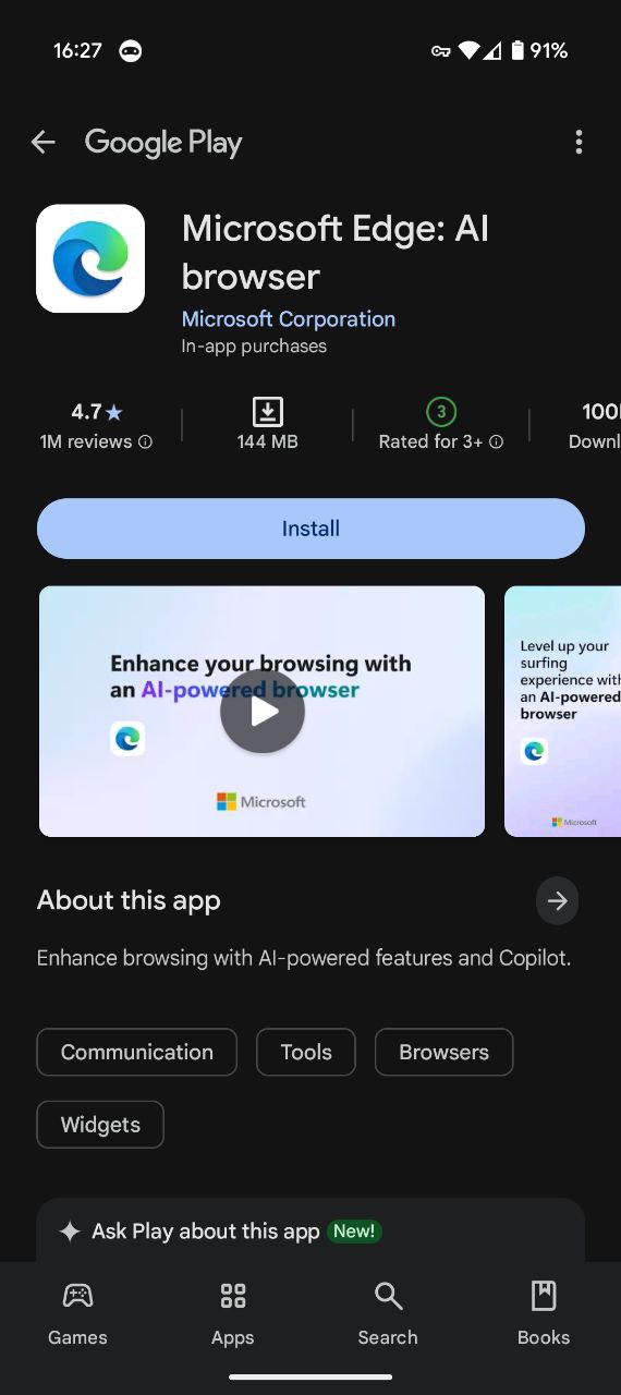 Install Edge Android *mobile