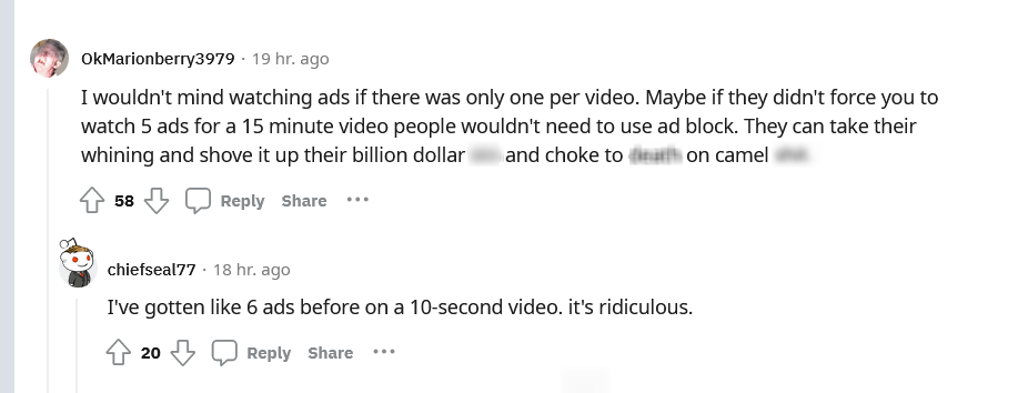 ![Reddit users’s reaction to YouTube’s ban on ad blockers has been negative]