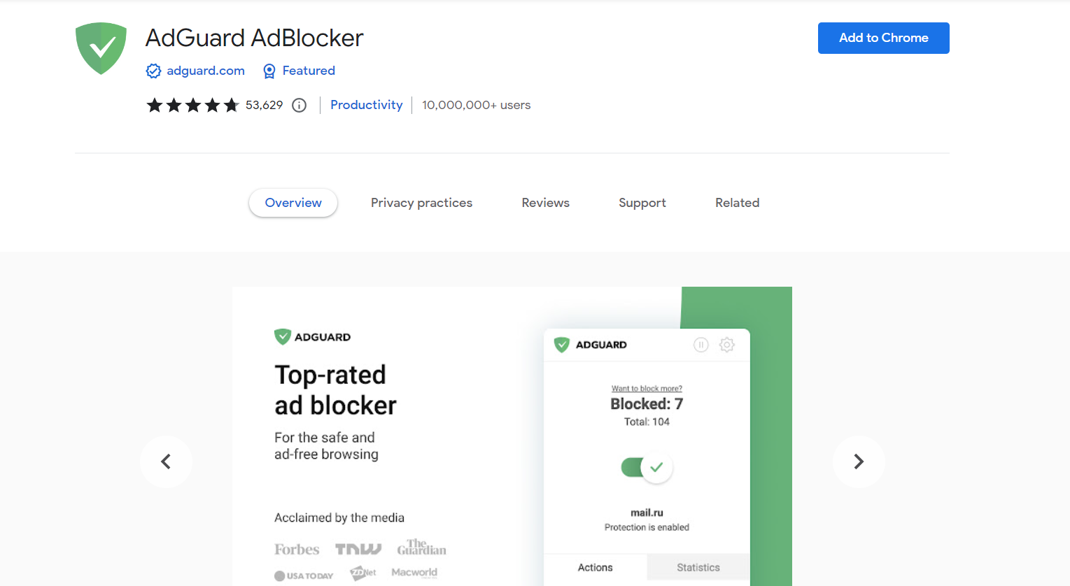 AdGuard Browser Extension in Chrome Web Store *border
