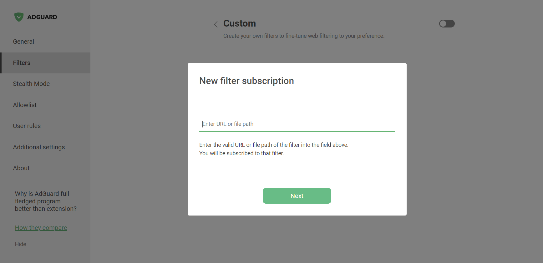 how to add filter to adguard
