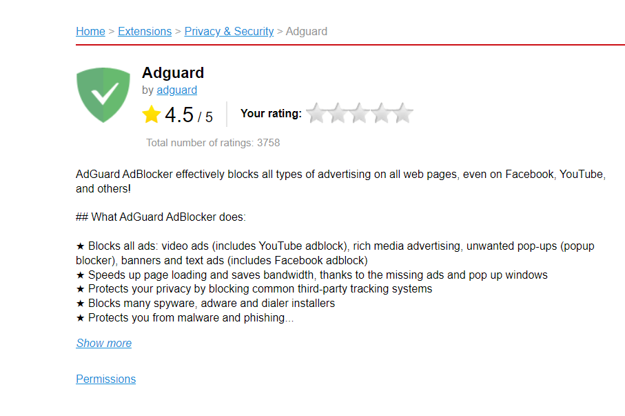 AdGuard Browser Extension in Opera addons *border
