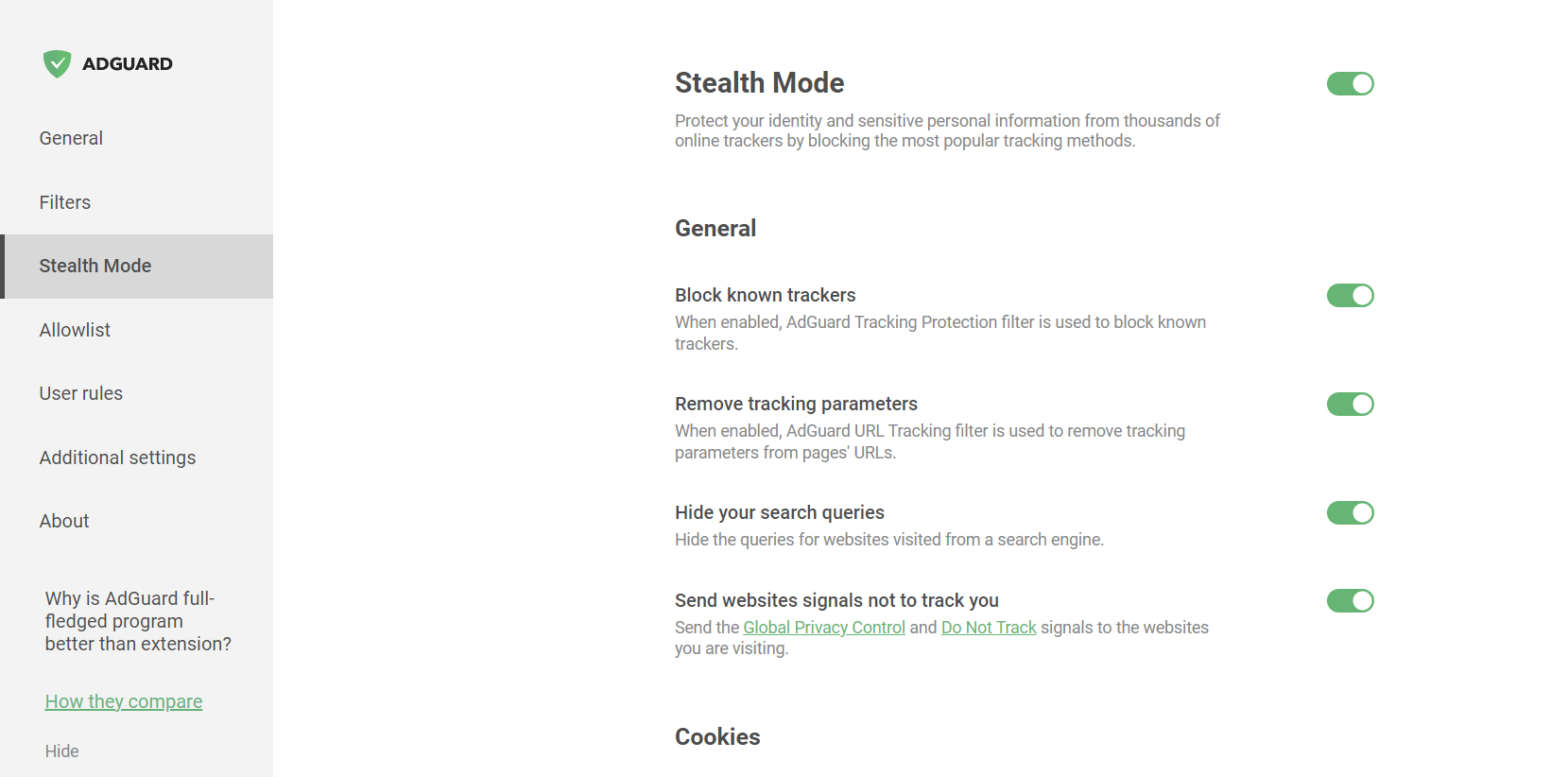 adguard stealth mode settings