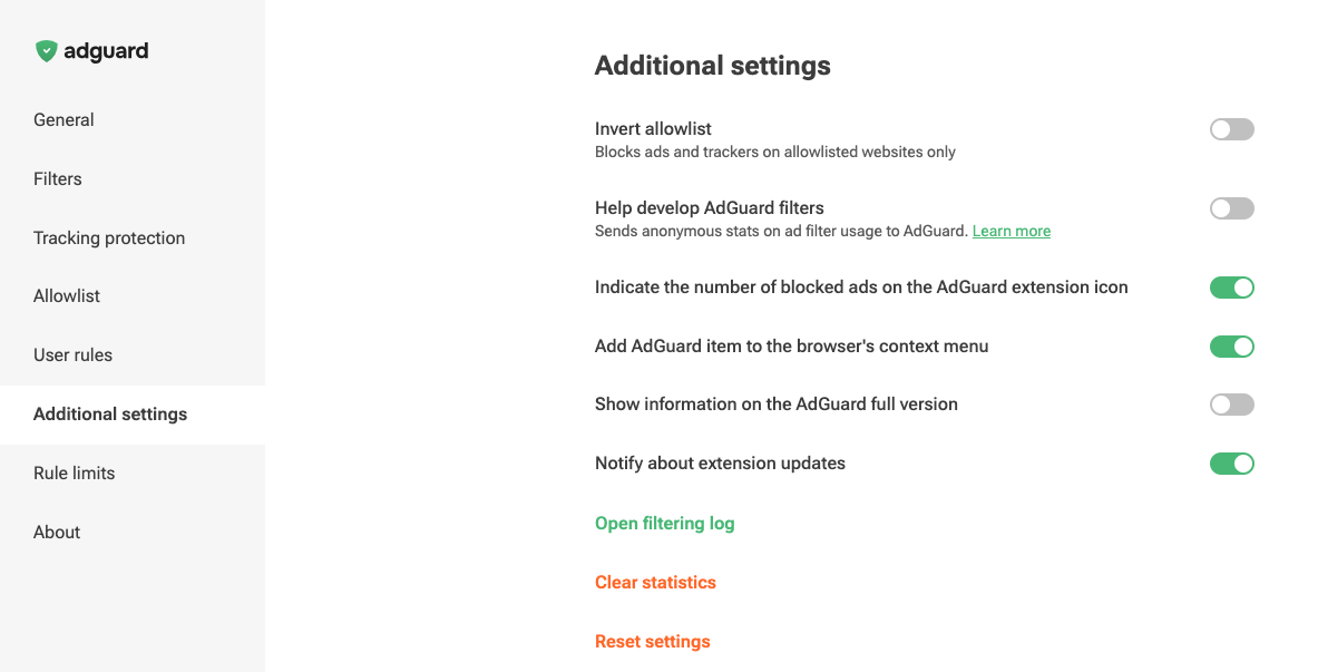 Additional settings *border