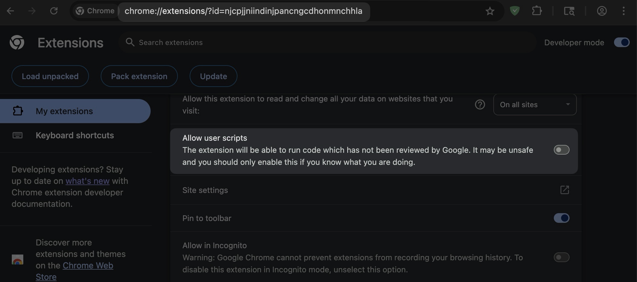 Manage Extensions *border