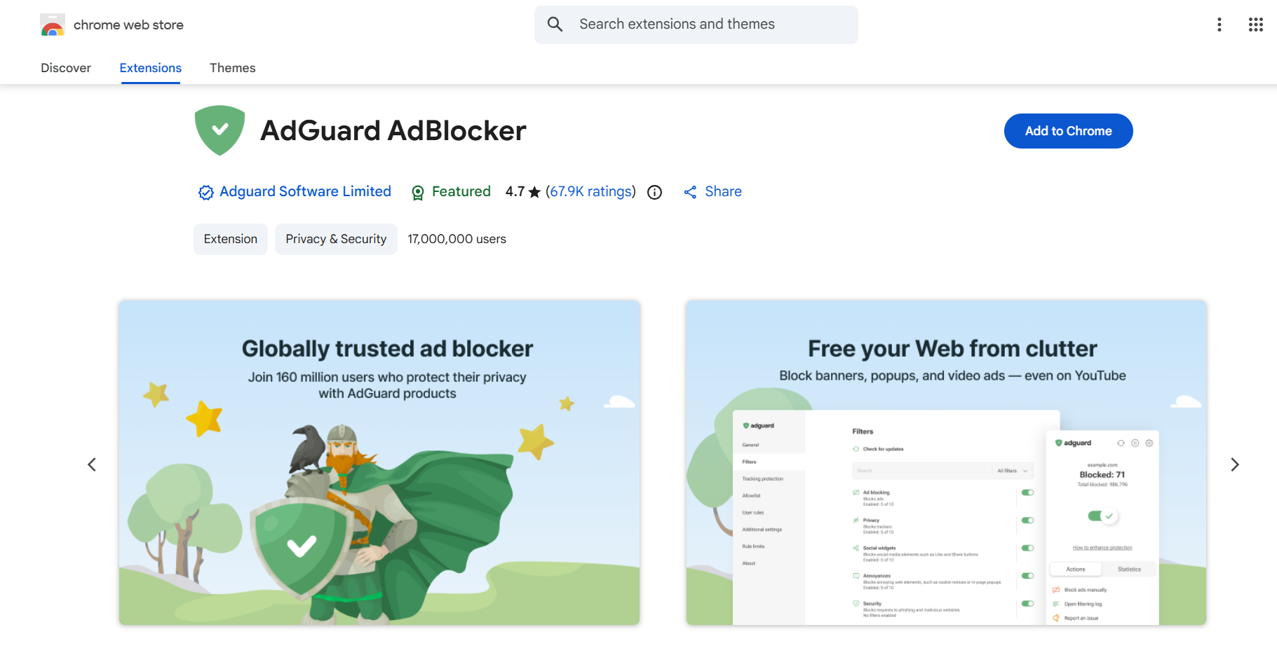 AdGuard Browser Extension in the Chrome Web Store *border